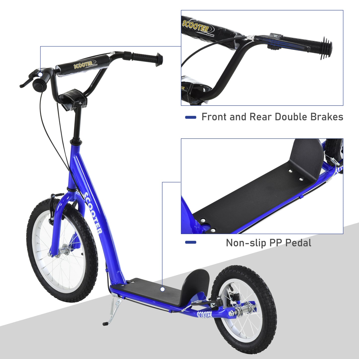 Kids Ride On Kick Scooter, Blue, Adjustable Handlebar, Dual Brakes, Inflatable Wheels, For Ages 5
