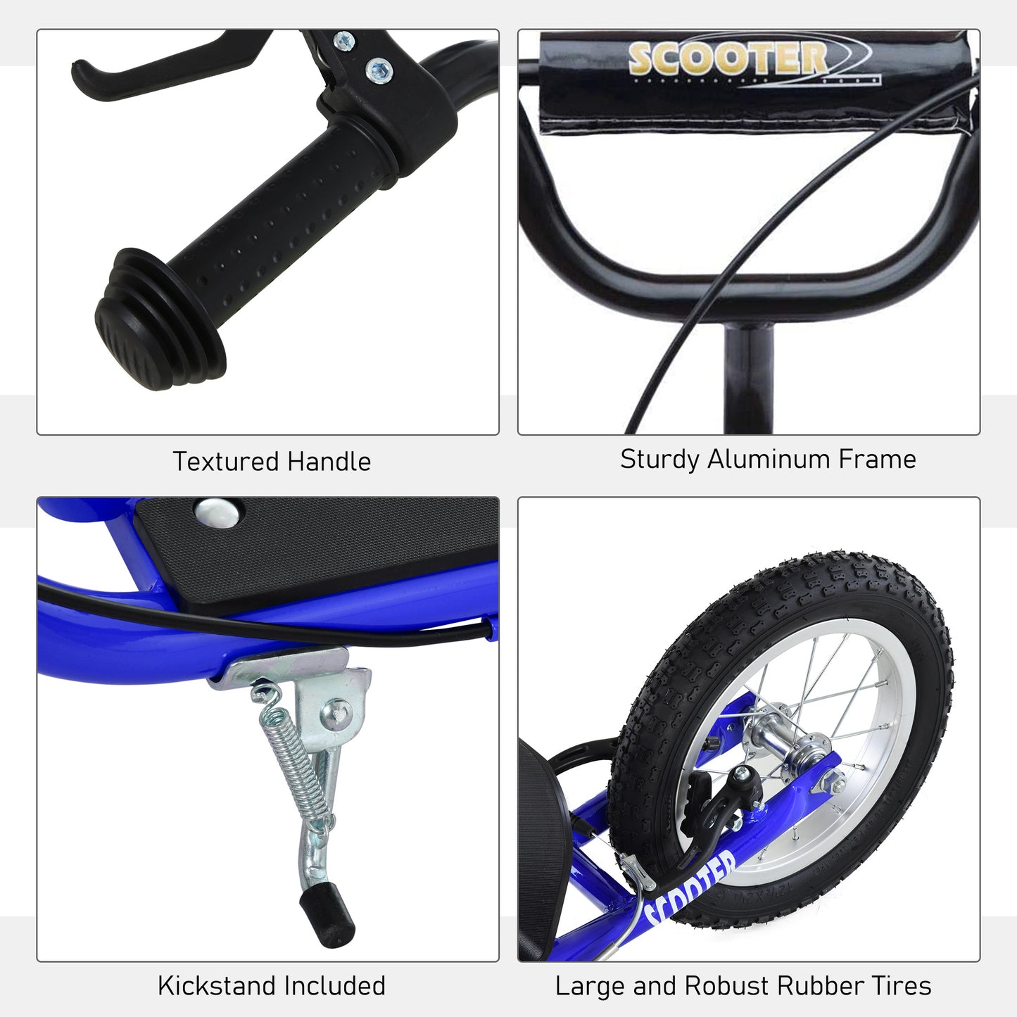 Kids Ride On Kick Scooter, Blue, Adjustable Handlebar, Dual Brakes, Inflatable Wheels, For Ages 5