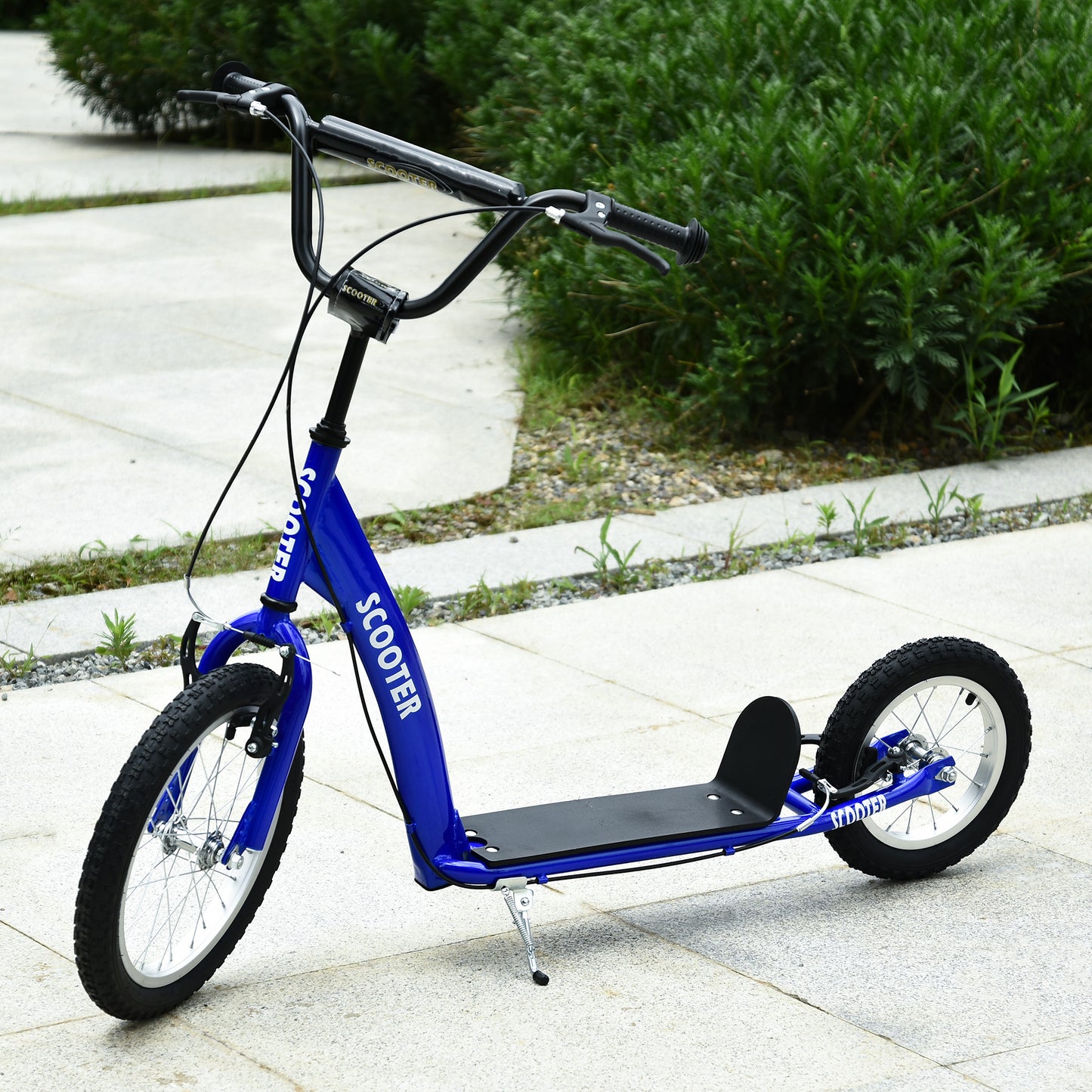 Kids Ride On Kick Scooter, Blue, Adjustable Handlebar, Dual Brakes, Inflatable Wheels, For Ages 5