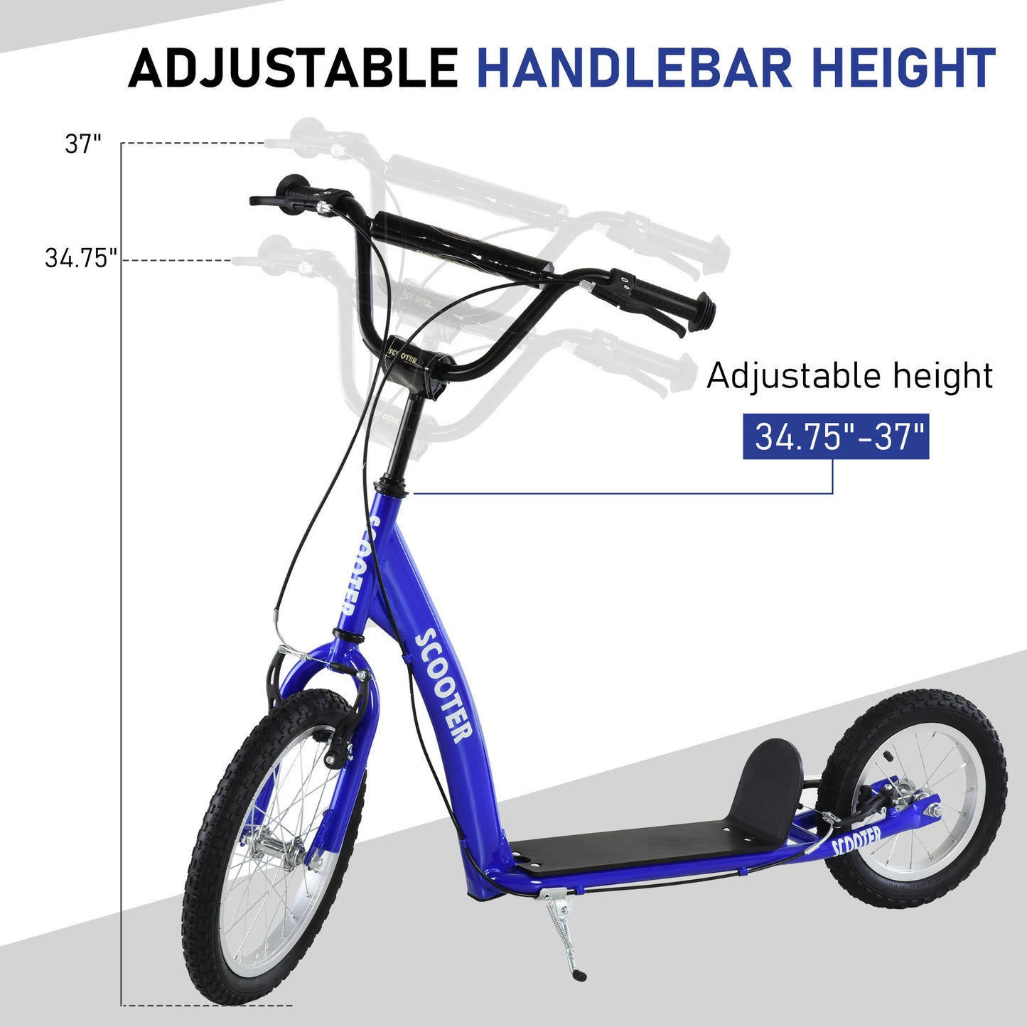 Kids Ride On Kick Scooter, Blue, Adjustable Handlebar, Dual Brakes, Inflatable Wheels, For Ages 5