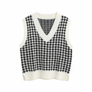 Houndstooth knitted vest vest