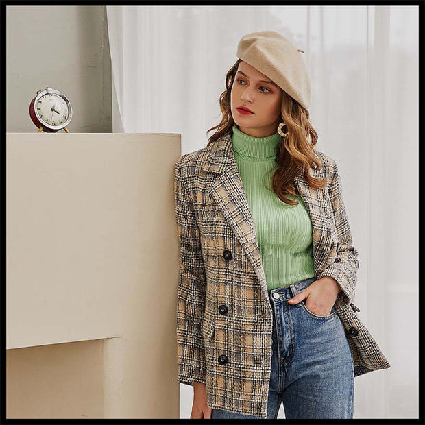 Double-breasted check blazer