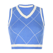 Checked knitted vest vest