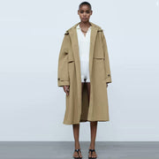 Single Breasted Khaki Solid Hooded Windbreaker