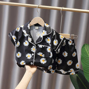 Pajamas Boy Summer Short-Sleeved Ice Silk Girl Thin Section Middle And Small Children Kids Home Service Baby Suit