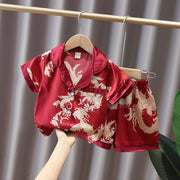 Pajamas Boy Summer Short-Sleeved Ice Silk Girl Thin Section Middle And Small Children Kids Home Service Baby Suit