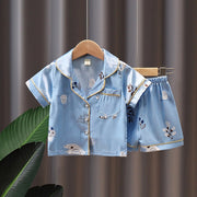 Pajamas Boy Summer Short-Sleeved Ice Silk Girl Thin Section Middle And Small Children Kids Home Service Baby Suit