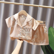 Pajamas Boy Summer Short-Sleeved Ice Silk Girl Thin Section Middle And Small Children Kids Home Service Baby Suit