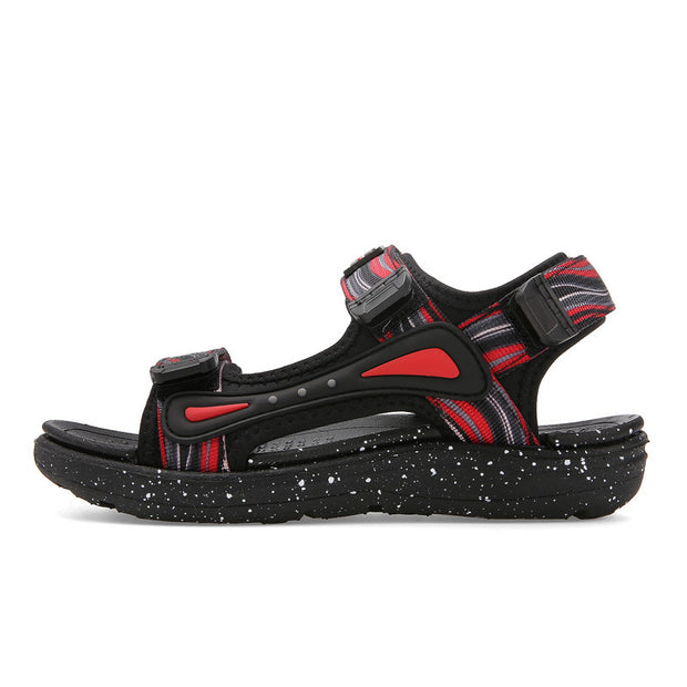 Black and red sandal on a white background