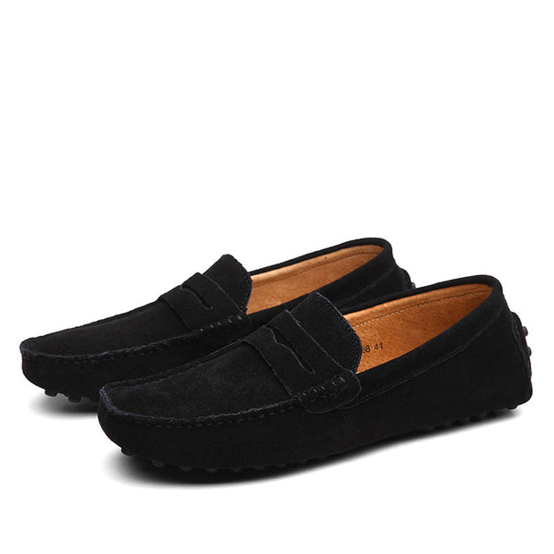 Men Casual Suede Leather Loafers Black Solid Leather Driving Moccasins Gommino Slip on Men Loafers Shoes Male Loafers Big Size