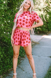 Rose Floral Print Crop Tee And Shorts Lounge Set