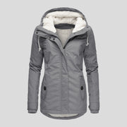 Winter Hooded Jacket Solid Color Warm Buckle Zip-up Fleece Jacket With Pockets Women's Casual Jacket