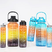 3-in-1 Gradient Color Motivational Water Bottles Set Plastic Straw Double Drink Translucent Outdoor Sports Bottle