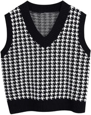 Houndstooth knitted vest vest