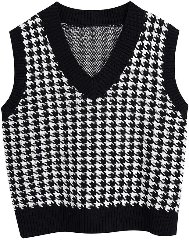 Houndstooth knitted vest vest