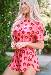 Rose Floral Print Crop Tee And Shorts Lounge Set