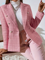 Double Breasted Notched Lapel Blazer Elegant Long Sleeve