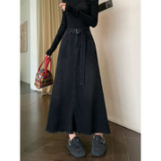 Washed Denim Long Skirts Tall Skirt