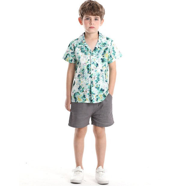 Boys' Shirt Printed Short-sleeved Breathable Children's Shirt Cute Baby Boys' Clothing