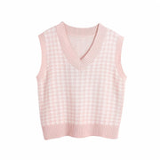Houndstooth knitted vest vest