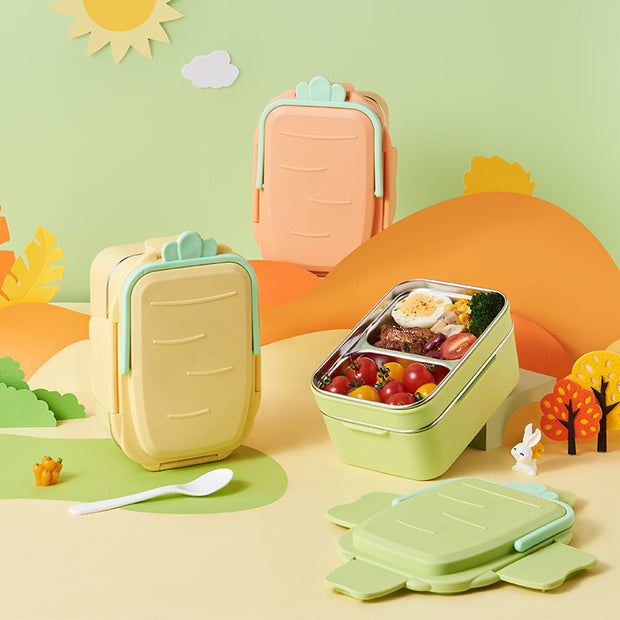 Double-layer Stainless Steel Lunch Boxes Creative Cute Radish Portable