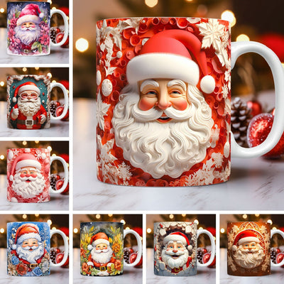 3D Christmas ceramic mug with snowman and Santa design