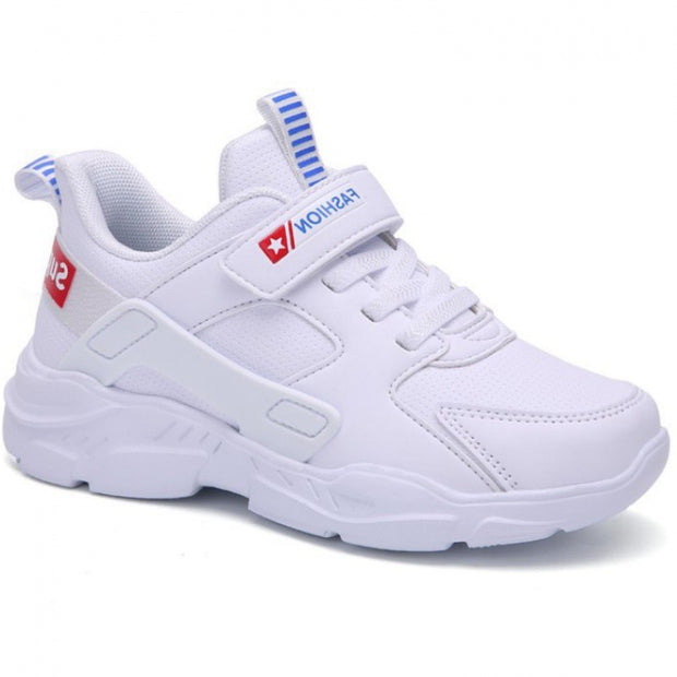 New White Kids Sneakers In Leather