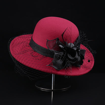 Net Yarn Flowers Woolen Basin Hat Female European And American French Hepburn Style