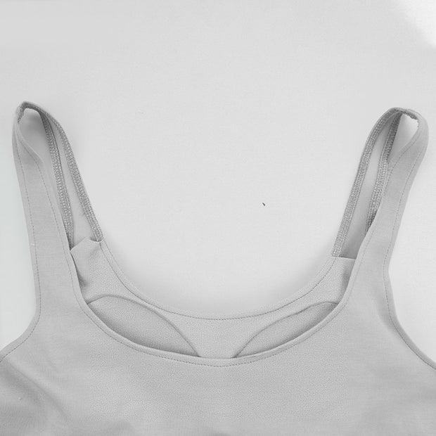 Women U Neck Tank Tops Built In Bra Basic Tank Top Fitted Sleeveless Undershirt Tank