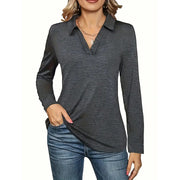 2 Packs Womens Polo Shirts Long Sleeve Business Casual Tops Collared V Neck Basic Tees Blouse