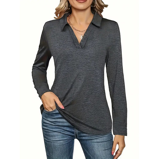 2 Packs Womens Polo Shirts Long Sleeve Business Casual Tops Collared V Neck Basic Tees Blouse