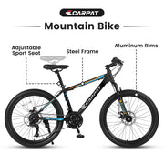 S26102 26 Inch Mountain Bike, Shimano 21 Speeds With Mechanical Disc Brakes, High-Carbon Steel Frame, Suspension Bikes Mountain Bicycle For Teenagers