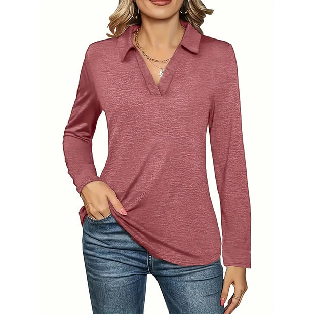 2 Packs Womens Polo Shirts Long Sleeve Business Casual Tops Collared V Neck Basic Tees Blouse