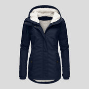 Winter Hooded Jacket Solid Color Warm Buckle Zip-up Fleece Jacket With Pockets Women's Casual Jacket