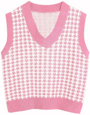 Houndstooth knitted vest vest