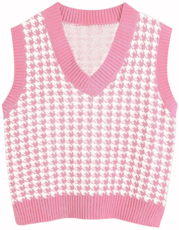 Houndstooth knitted vest vest