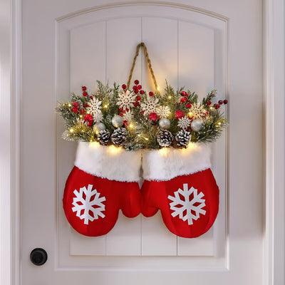 Christmas glove-shaped garland wreath for door decoration
