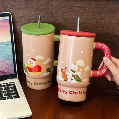 Large capacity ceramic Christmas mug for holiday drinks