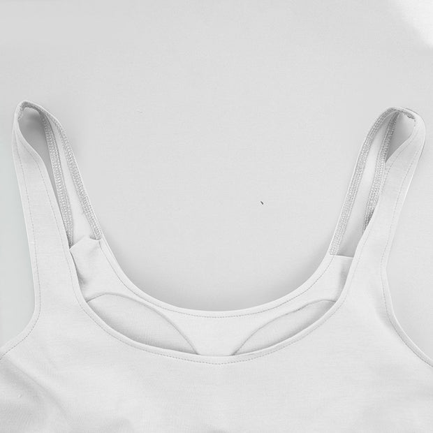 Women U Neck Tank Tops Built In Bra Basic Tank Top Fitted Sleeveless Undershirt Tank