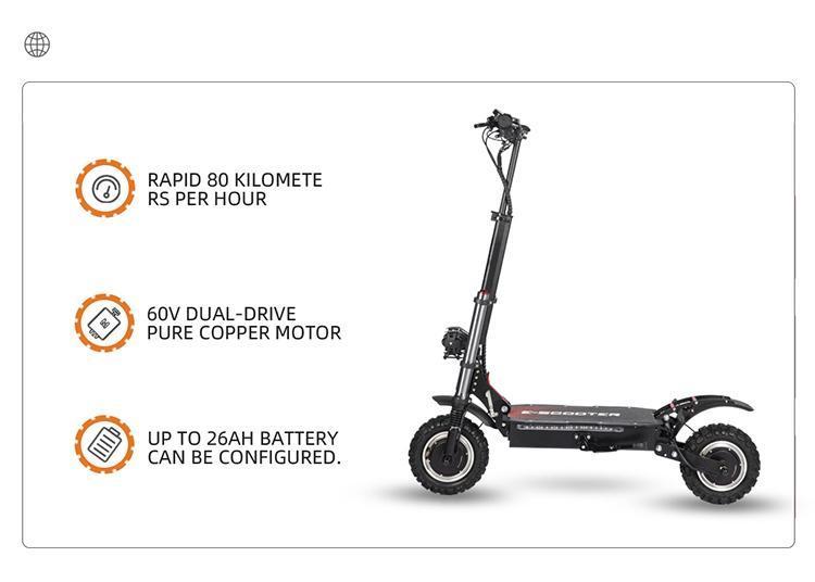 Top Ranking 11 Inch Wide Tire Two Wheel Electric Scooter 3000 Watt Dual Motor Powerful Power  Electric Scooter