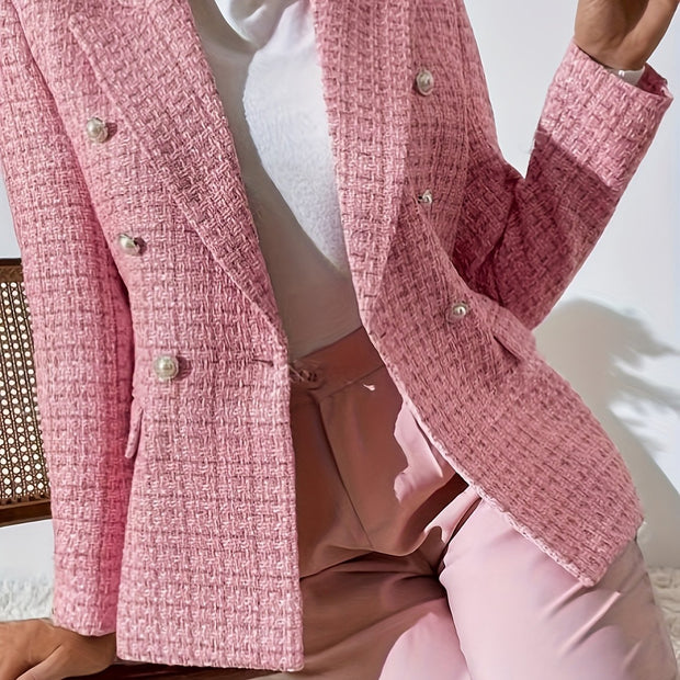 Double Breasted Notched Lapel Blazer Elegant Long Sleeve