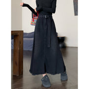 Washed Denim Long Skirts Tall Skirt
