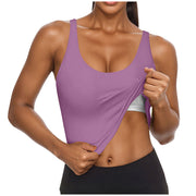 Women U Neck Tank Tops Built In Bra Basic Tank Top Fitted Sleeveless Undershirt Tank