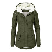 Winter Hooded Jacket Solid Color Warm Buckle Zip-up Fleece Jacket With Pockets Women's Casual Jacket